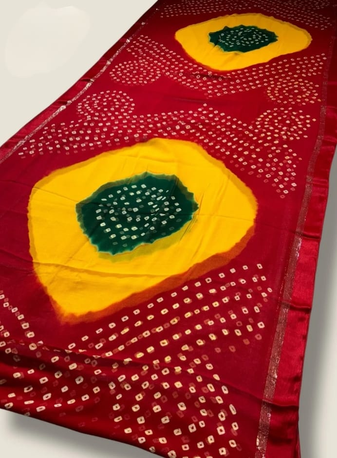Pure Georgette Satan Border Bandhani Saree