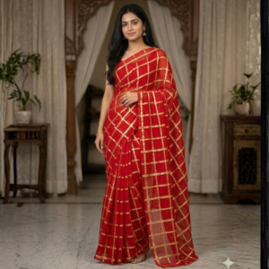 Pure Georgette Zari Checks Saree