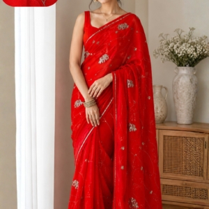 Hathi Classic Red Synthetic Saree