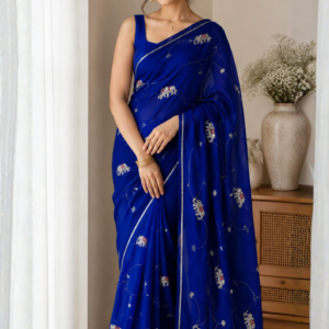 Majestic Blue Synthetic Saree