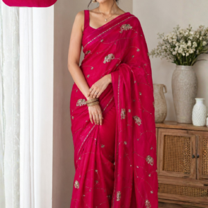 Synthetic Saree Silver Hathi Print Festive Charm